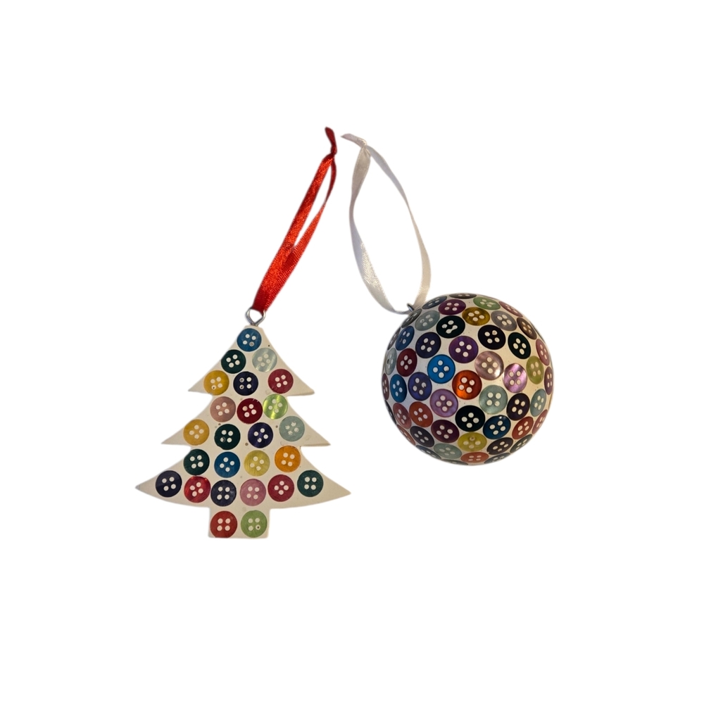 5 for $10 Colorful Button Christmas Ornament Set